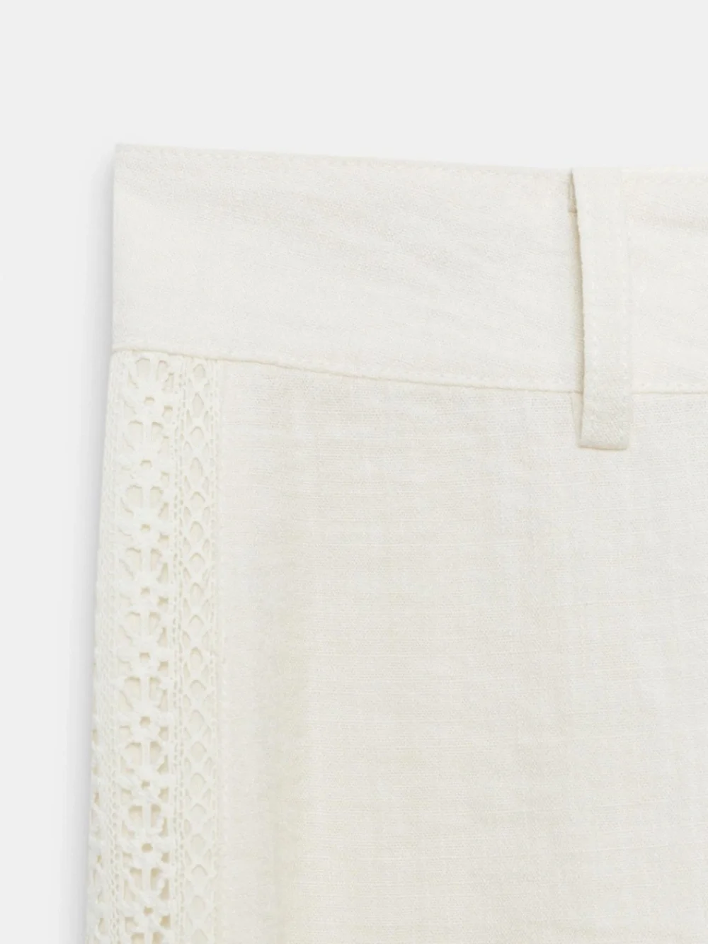 NWOT Zara XS Side Lace Insert Straight Leg Pants Ecru Cream Ivory Linen Look